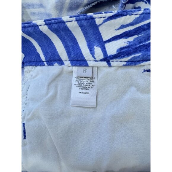 Express Womens Palm Print Blue & White Cutoff Jean Shorts Size 6 - Picture 3 of 4